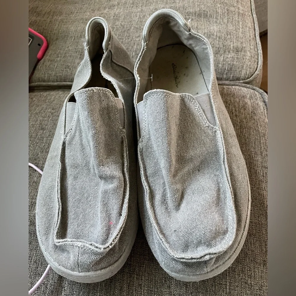 Eddie Bauer Men’s 12 Gray Canvas Slip on Loafer Boat shoes 252193